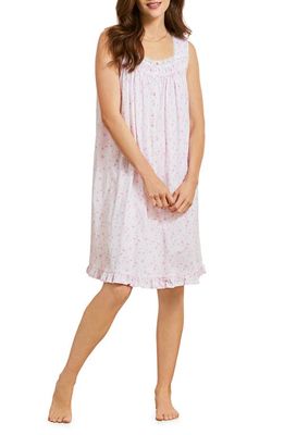 Eileen West Floral Lace Trim Cotton Jersey Chemise in Pink Prt