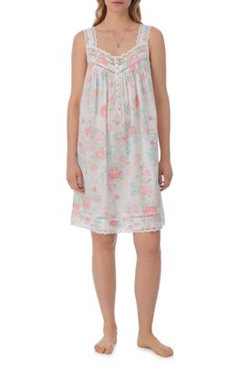 Eileen West Floral Lace Trim Cotton Lawn Chemise<br /> in Watercolor Floral 