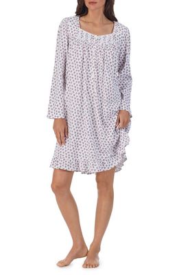 Eileen West Floral Long Sleeve Knit Nightgown in White Print