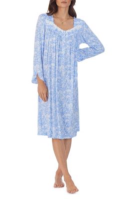 Eileen West Floral Long Sleeve Waltz Nightgown in Bluwht