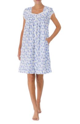 Eileen West Floral Print Cap Sleeve Button Front Short Robe in Blue Stp