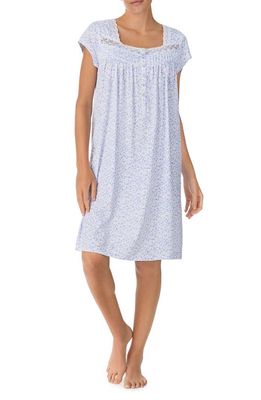 Eileen West Floral Print Cap Sleeve Cotton Jersey Short Nightgown in Blue Prt