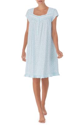 Eileen West Floral Print Cap Sleeve Cotton Jersey Short Nightgown in Sage/Prt