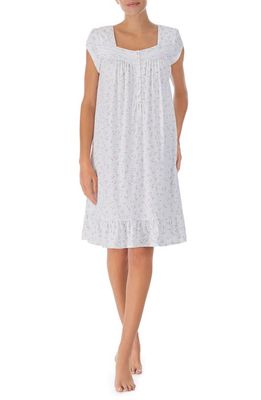 Eileen West Floral Print Cap Sleeve Cotton Jersey Short Nightgown in Wht/Flor