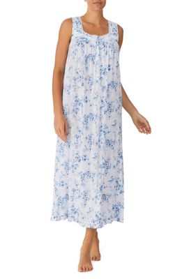 Eileen West Floral Print Cotton Ballet Nightgown in White Blue
