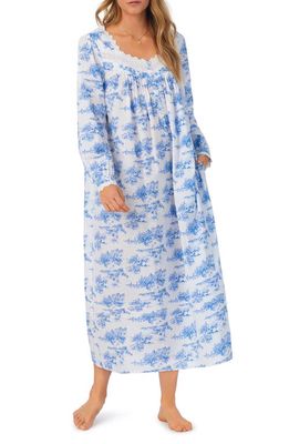 Eileen West Long Sleeve Cotton Lawn Ballet Nightgown in White/Blue