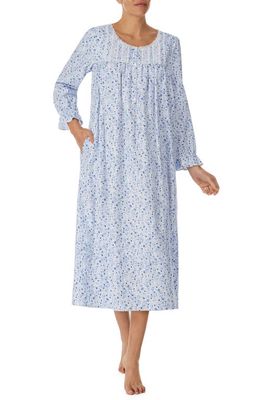 Eileen West Long Sleeve Flannel Ballet Nightgown in White /Flor
