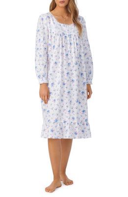 Eileen West Long Sleeve Flannel Waltz Nightgown in Wht/Blue