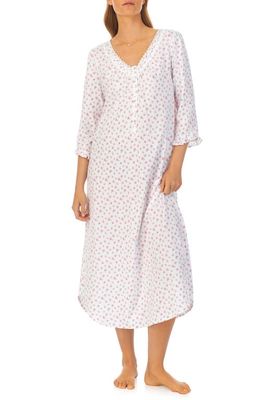 Eileen West Rose Three-Quarter Sleeve Long Nightgown in Rose Print