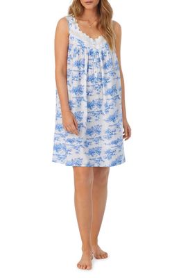 Eileen West Sleeveless Cotton Lawn Chemise in White/Blue