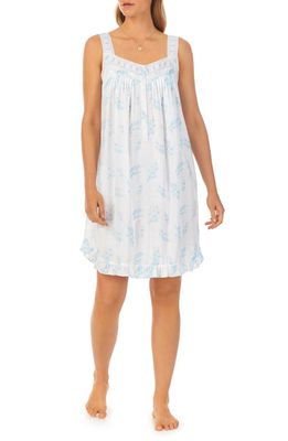 Eileen West Sleeveless Cotton Lawn Short Nightgown in White Floral 