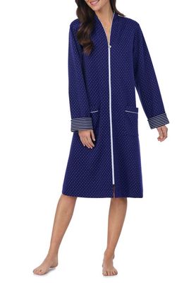 Eileen West Waltz Long Sleeve Zip-Up Robe in Navy Prt 