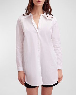 Eilen Lace-Yoke Button-Down Poplin Shirt