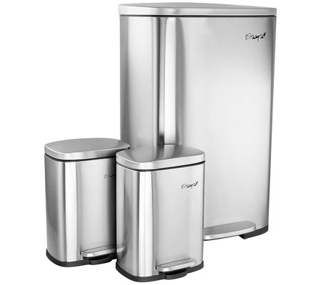 Elama 3 Piece Stainless Steel Step Trash Can Se t