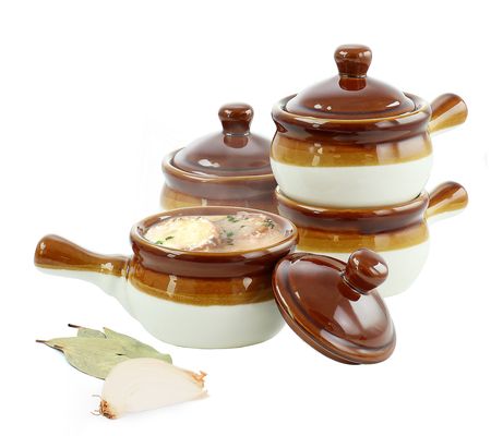Elama 4 Piece Long Handle 15 Ounce French Onion Soup Bowl Set