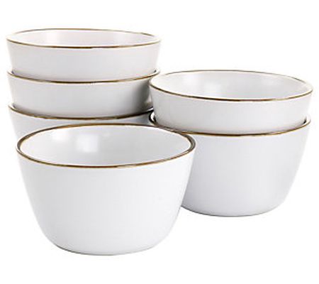 Elama 6-Piece Stoneware Bowl Set in Matte with Gold Rim
