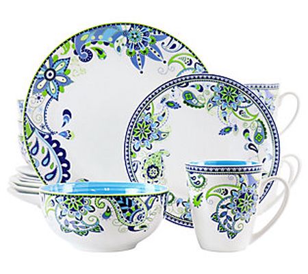 Elama Blue Crush 16-Piece Round Porcelain Dinne rware Set