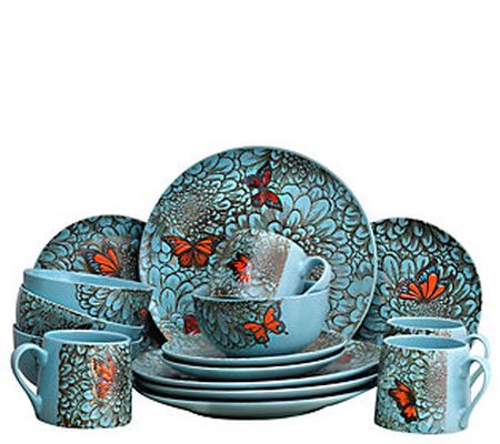 Elama Butterfly Garden 16-Piece Stoneware Dinne rware Set
