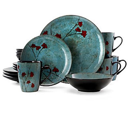 Elama Floral Accents 16-Piece Stoneware Dinnerw are Set