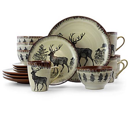 Elama Majestic Elk 16-Piece Round Stoneware Din nerware Set