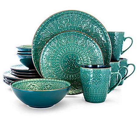 Elama Sea Foam Mozaic 16-Piece Round Stoneware Dinnerware Set