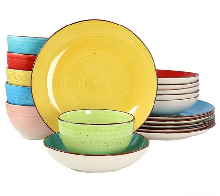 Elama Sebastian 18-Piece Double Bowl Stoneware Dinnerware Set
