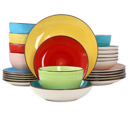 Elama Sebastian 24-Piece Double Bowl Stoneware Dinnerware Set