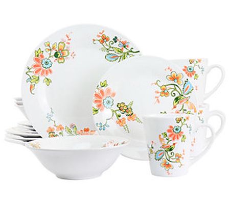 Elama Spring Bloom 16-Piece Round Porcelain Din nerware Set