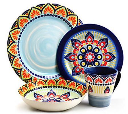 Elama Zen Blue Mozaik 16-Piece Round Stoneware Dinnerware Set