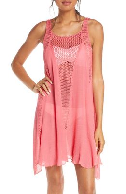 Elan Crochet Inset Cover-Up Dress in Pink