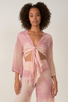 Elan Crochet Tie Front Top in Rose Td