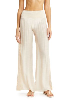 Elan Crochet Trim Wide Leg Cover-Up Pants in Natural 