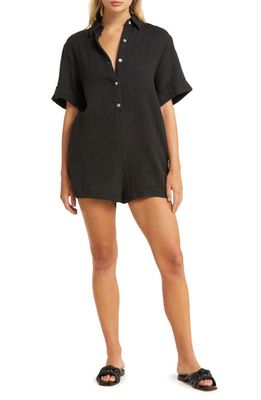Elan Double Cotton Gauze Cover-Up Romper in Black