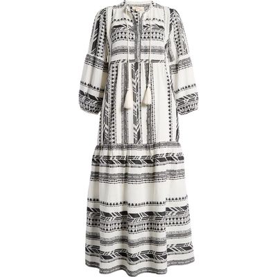 Elan Embroidered Cotton Blend Cover-Up Dress in Natural Black Print 