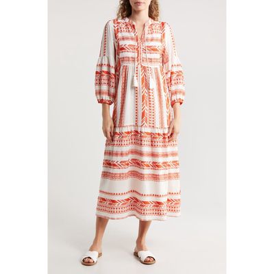 Elan Embroidered Cotton Blend Cover-Up Dress in Natural Orange Print 