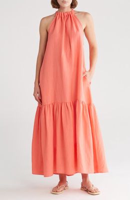 Elan Halter Neck Cover-Up Maxi Dress in Coral 