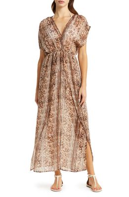 Elan Print Cover-Up Maxi Dress in Brown Tulum