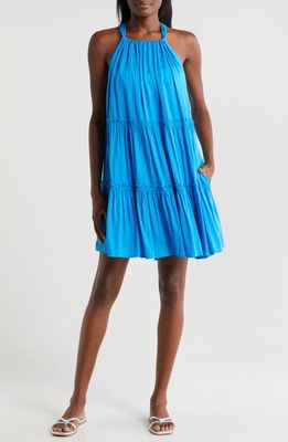 Elan Ruched Tiered Cover-Up Swing Dress in Blue Bright