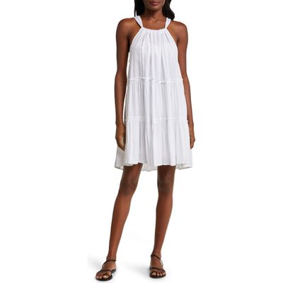 Elan Ruched Tiered Cover-Up Swing Dress in White