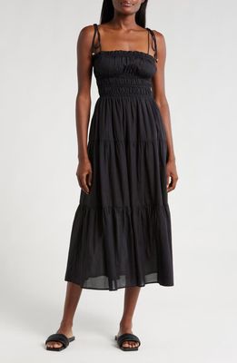 Elan Smocked Cover-Up Midi Dress in Black 