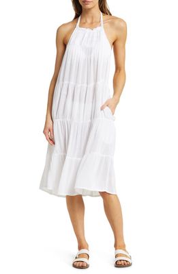 Elan Smocked Yoke Tiered Cover-Up Dress in White