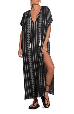 Elan Stripe Cotton Cover-Up Maxi Dress in Black/White