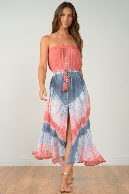 Elan Tie Dye Strapless Maxi Dress in Rose Blue Wave Td