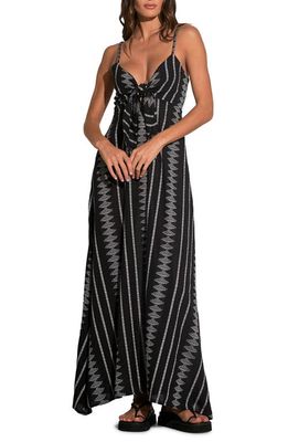 Elan Tie Front Cotton Cover-Up Maxi Dress in Black/White