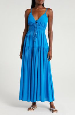 Elan Tie Front Cover-Up Maxi Dress in Blue Bright 