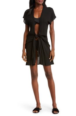 Elan Tie Front Cover-Up Wrap Dress in Black