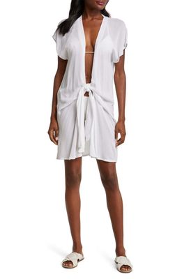 Elan Tie Front Cover-Up Wrap Dress in White 