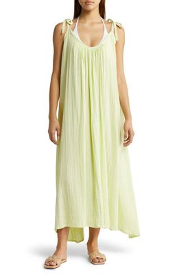 Elan Tie Strap Flowy Cotton Cover-Up Maxi Dress in Limon