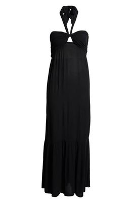 Elan Tiered Halter Maxi Cover-Up Dress in Black