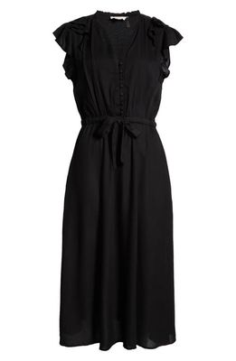 Elan Tiered Ruffle Cap Sleeve Midi Cover-Up Dress in Black